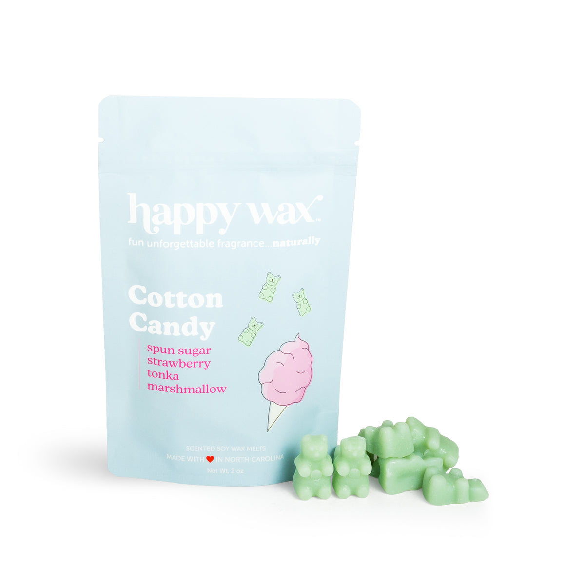 Cotton Candy wax melt pouch on white background