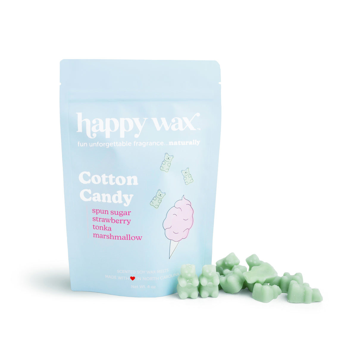Cotton Candy wax melt pouch on white background