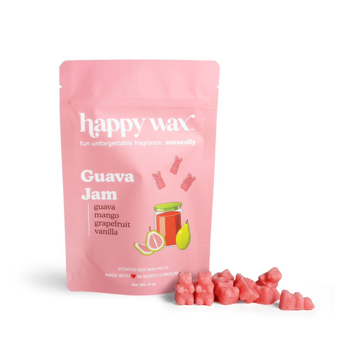 Happy Wax Guava Jam wax melts packaging on a white background