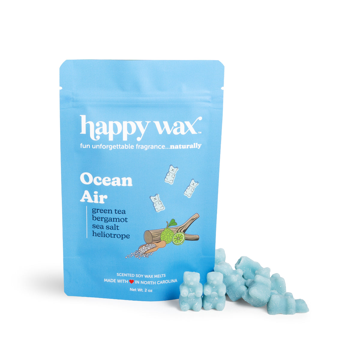 Happy Wax Ocean Air wax melts packaging on white background