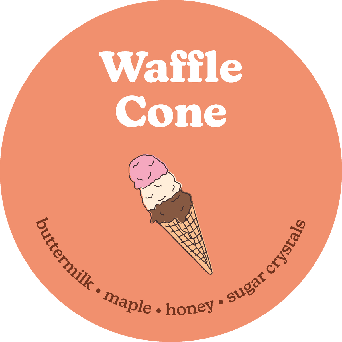 Waffle Cone label with scent notes and ice cream illustration