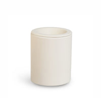 Cream-colored cylindrical wax warmer with removable lid and open top bowl.