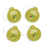Four Happy Wax Apple Picking Car Charms on white background