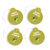 Four Happy Wax Apple Picking Car Charms on white background