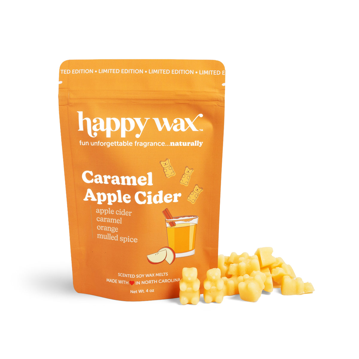 Happy Wax Caramel Apple Cider pouch on white background