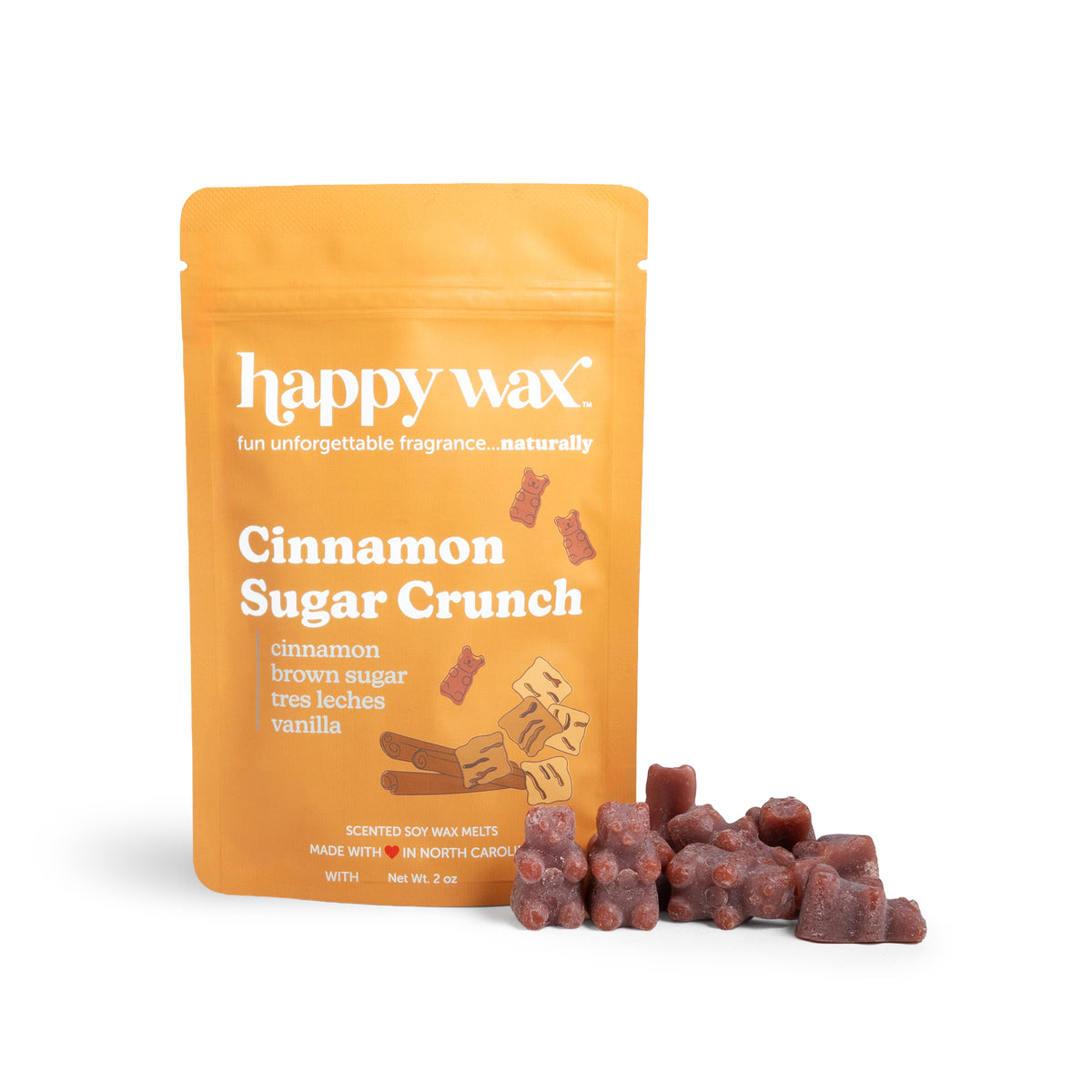 Happy Wax Cinnamon Sugar Crunch wax melts packaging on a white background