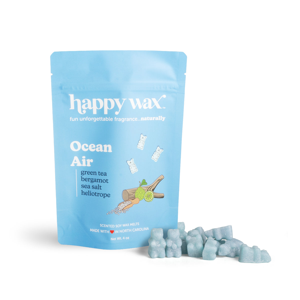 Happy Wax Ocean Air wax melts packaging on white background