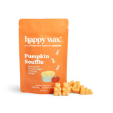 Orange pouch of Happy Wax pumpkin souffle wax melts with scattered yellow wax melts in front.
