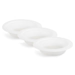 Set of three clear silicone dishes on a white background
