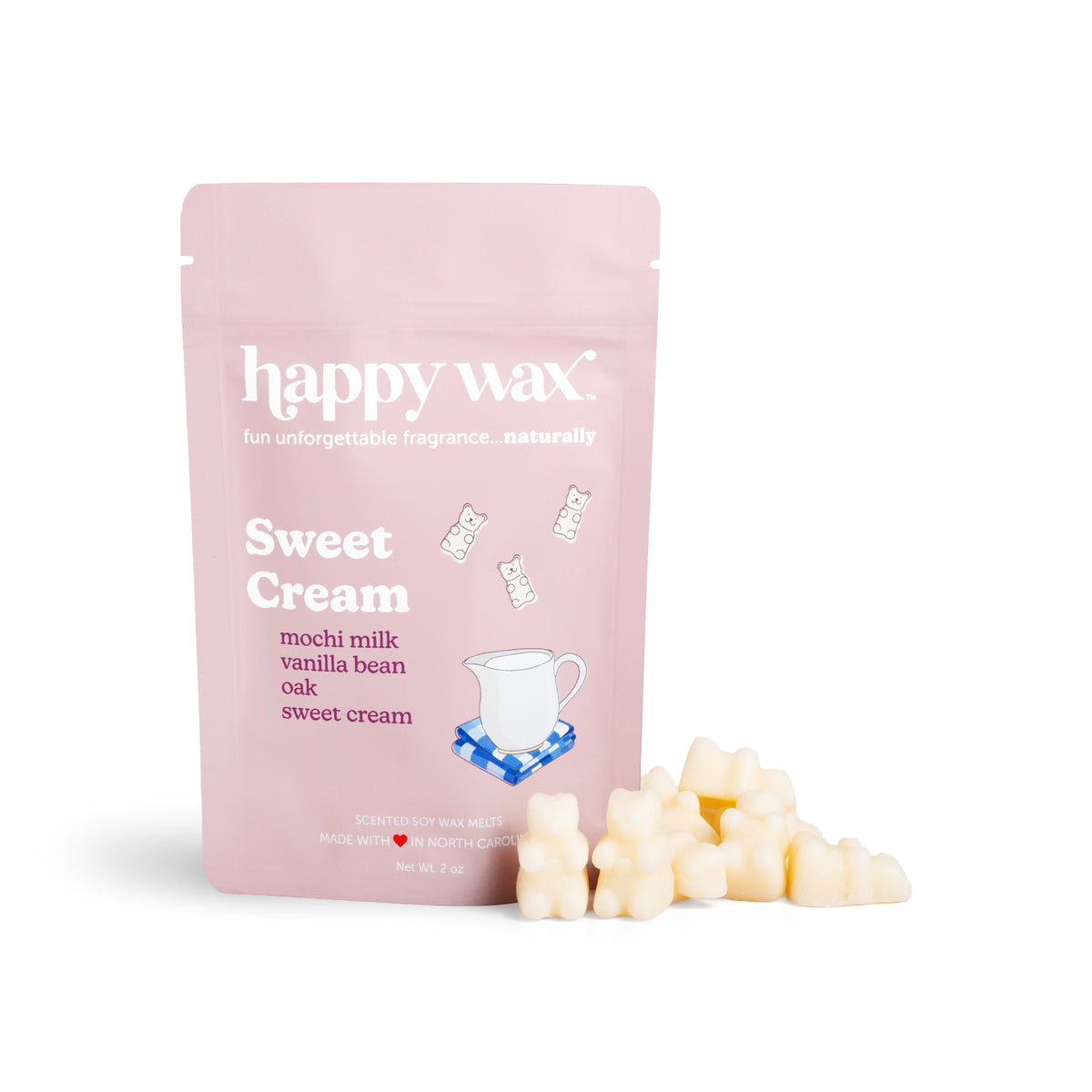 Happy Wax Sweet Cream pouch with white wax bears on white background