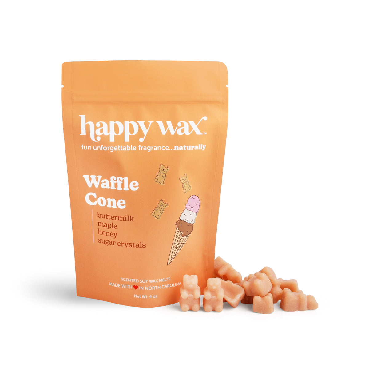 Happy Wax Waffle Cone wax melt package on a white background