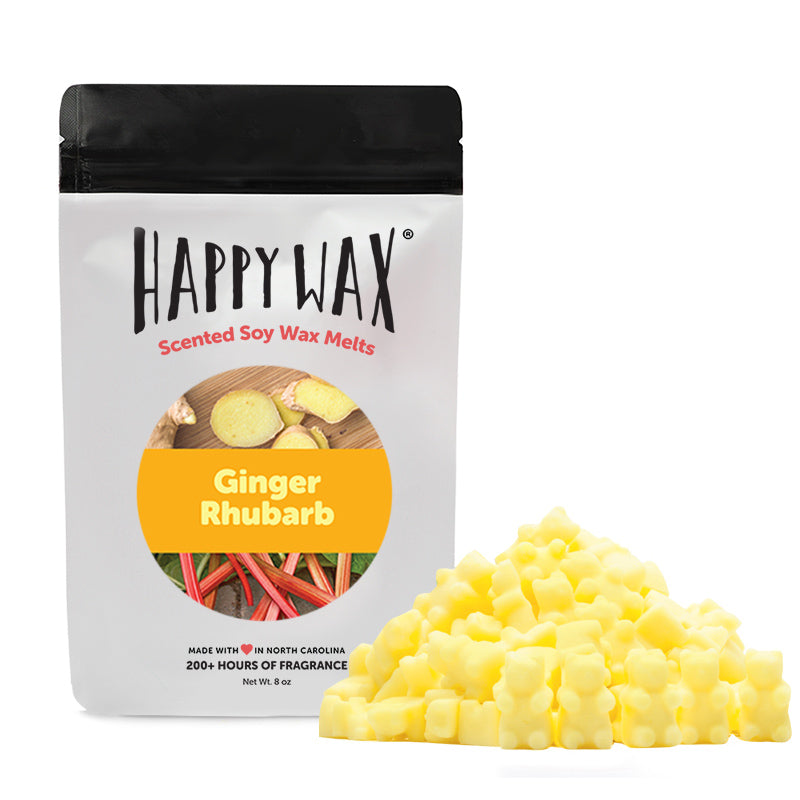Ginger Rhubarb Wax Melts - Happy Wax Soy Wax Melts - All Happy Wax melts are made with 100% all natural soy wax. Use our scented wax melts in any wax melt, cube, or tart warmer. Enjoy hours of flame-free home fragrance.