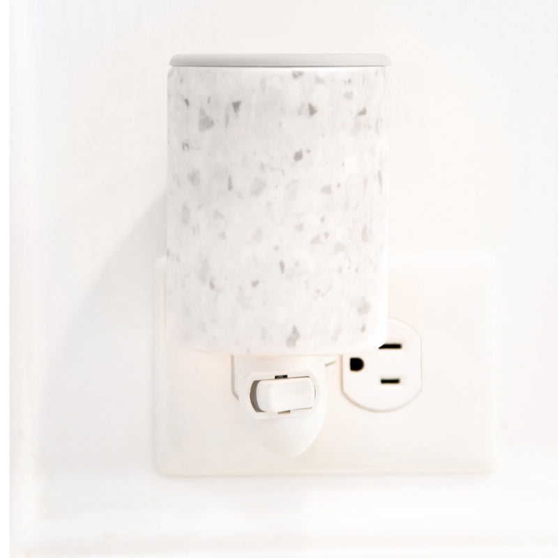 Happy Wax - White Terrazzo Outlet Plug-In Wax Warmer - Use our Happy Wax electric wax melter with any scented wax melts, cubes or tarts for hours of flame-free home fragrance! 